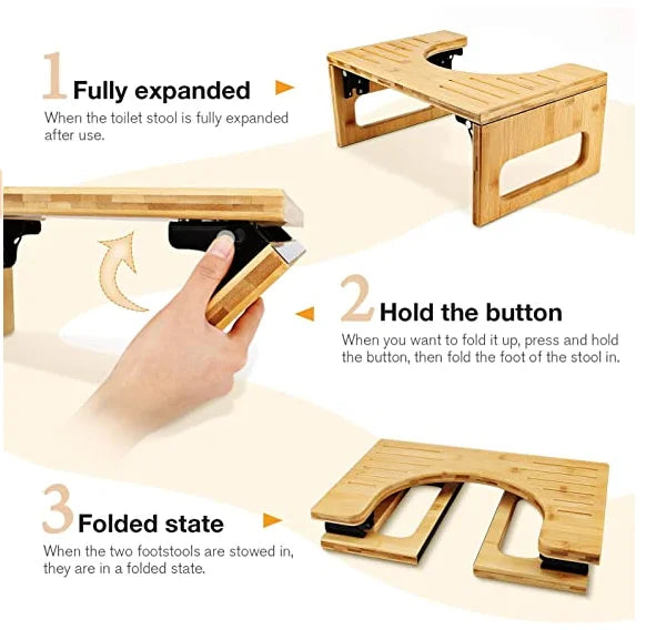Bamboo Squatting Toilet Stool Collapsible Toilet Potty Stool for Bathroom