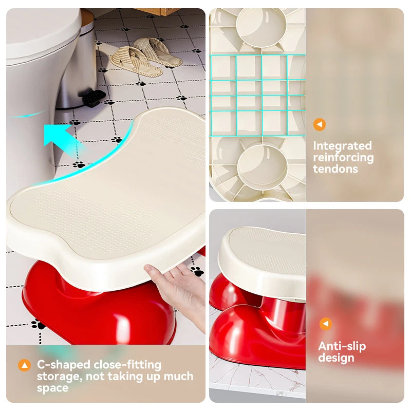 Strong Load-Bearing Bathroom Plastic Footstool Cute Plastic Foot Stool Durable Cartoon Household Toilet Foot Stool