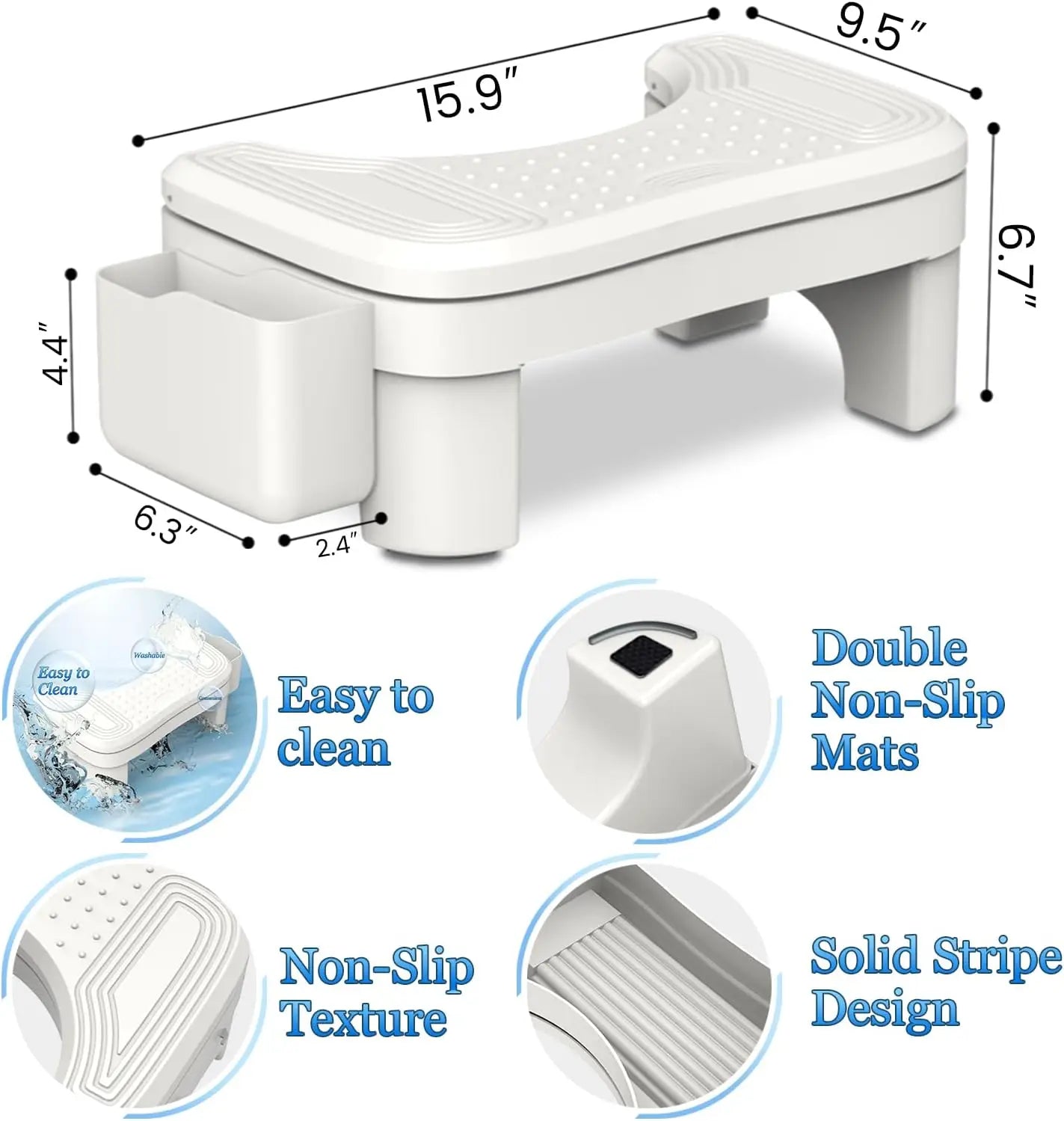 Toilet Stool Squat Adult Height Adjustable Poop Stool Bathroom with Storage Box Portable Non-Slip Potty Step Stool for Adults