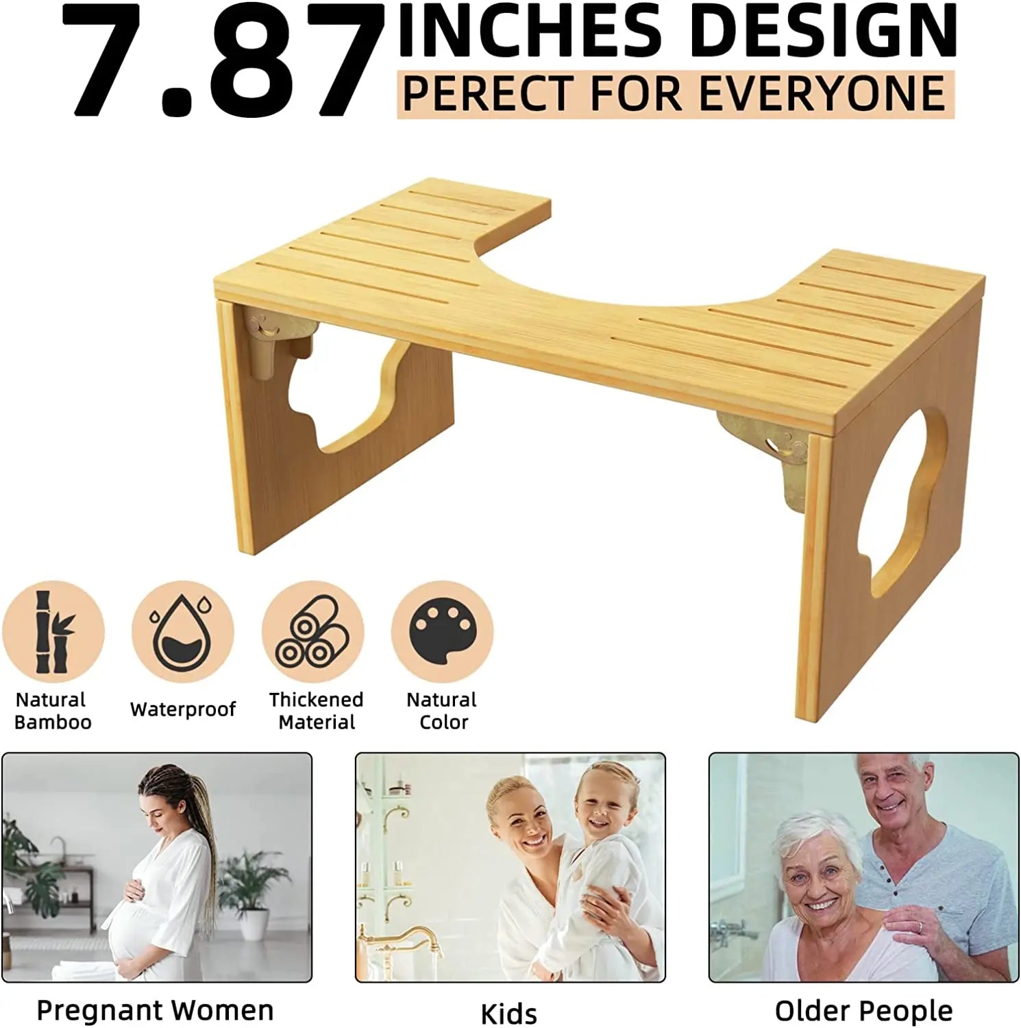 Bamboo Squatting Toilet Stool Foldable Potty Step Stools for Adult. Poop Stool Adult for Bathroom with Non-Slip